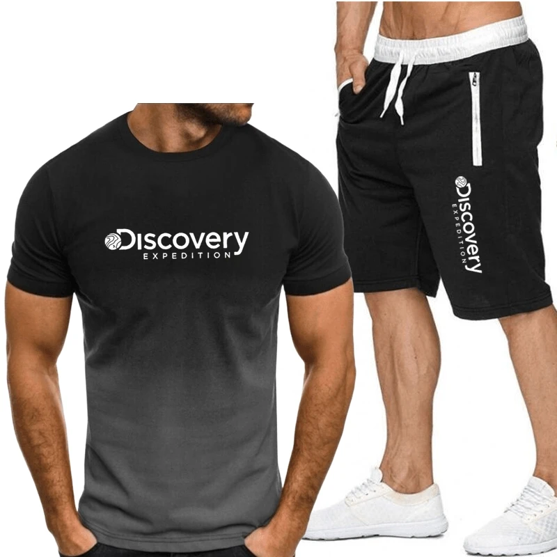 

Discovery Men's suit summer casual sports two-piece set, short sleeved shorts summer fashion casual breathable two-piece set