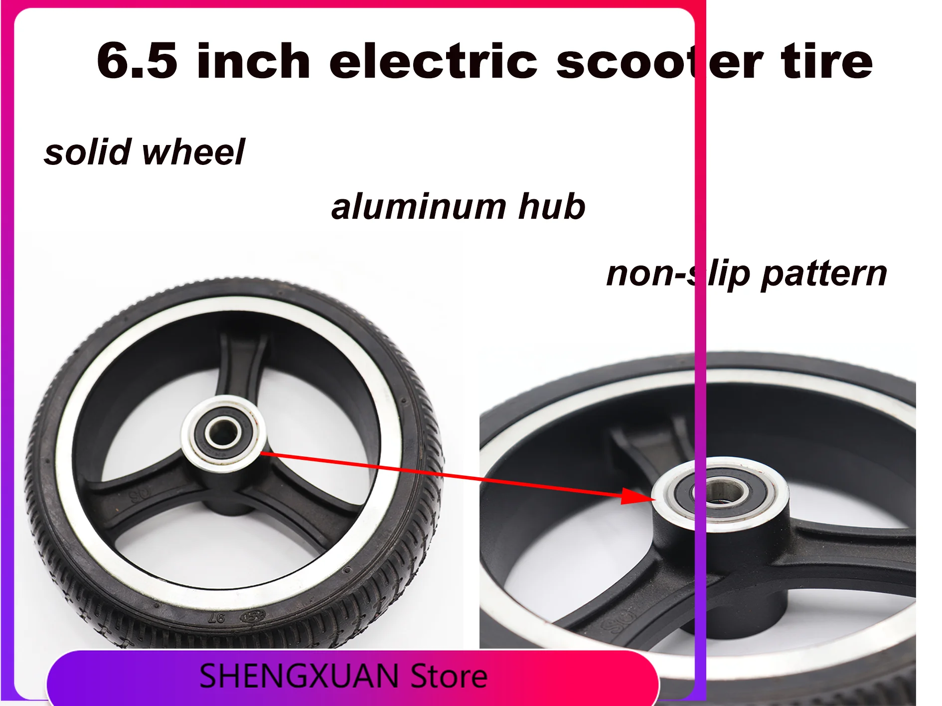 

6.5 inch wheels part electric bike motorcycle scooter solid tire with rubber wheel and aluminum hub non pneumatic