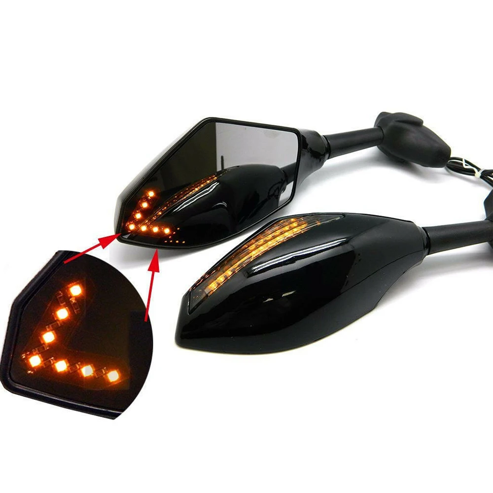

Motorcycle Black LED Integrated Turn Signal Rear View Mirror Side Rearview Mirrors For Yamaha YZF R1 R6 FZ1 FZ6 600R R3 2pcs