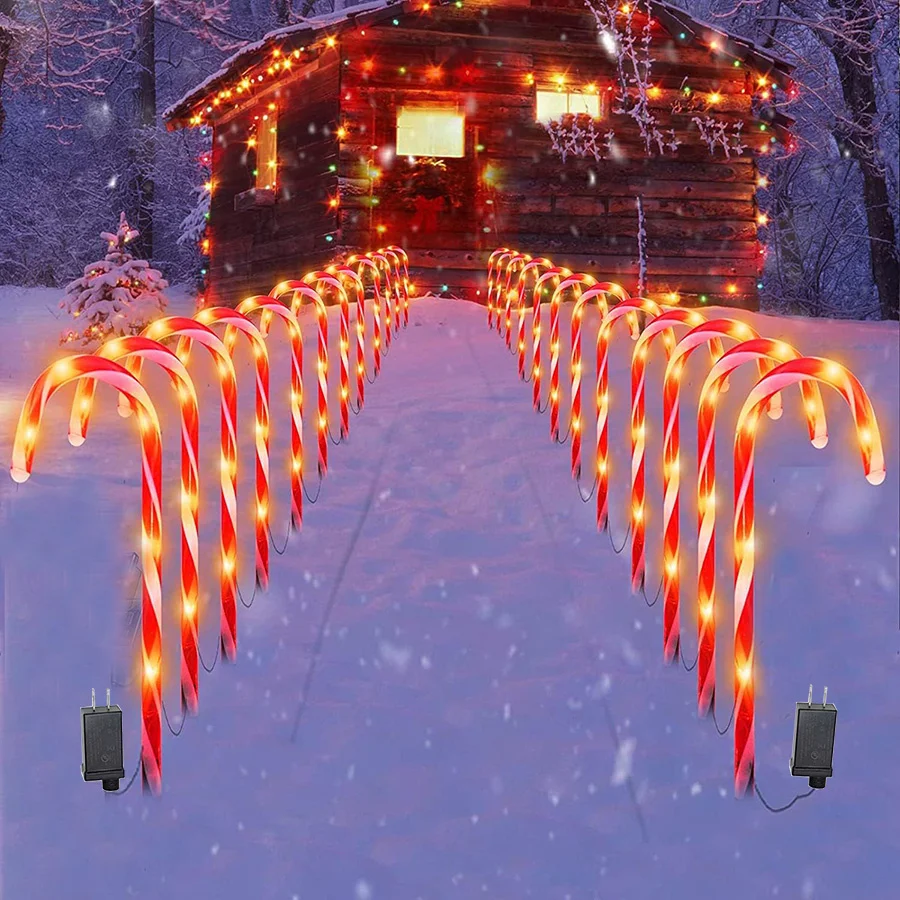 

Набор из 10 рождественских маркеров тростника, внешние маркеры тростника для дорожек, тростниковые маркеры со штепсельной вилкой, лампа тростника для конфет с колышкой для декора внутреннего дворика