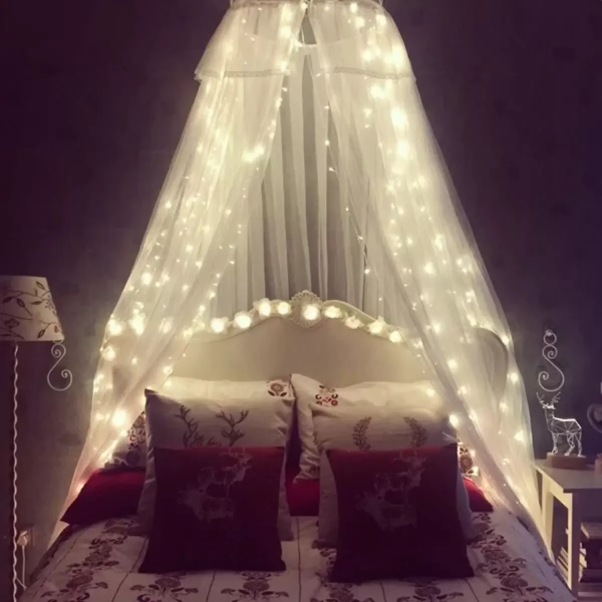 

Mosquito Net for Bed,Dream Bedspread with 100 Led Lights,Large Hanging Canopy Bed Curtain Dome Netting for home room decor