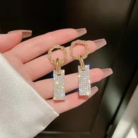 the new ms 925 needles with geometric square diamond earrings flash zircon oxide copper alloy ultra eardrop girl fashion jewelry