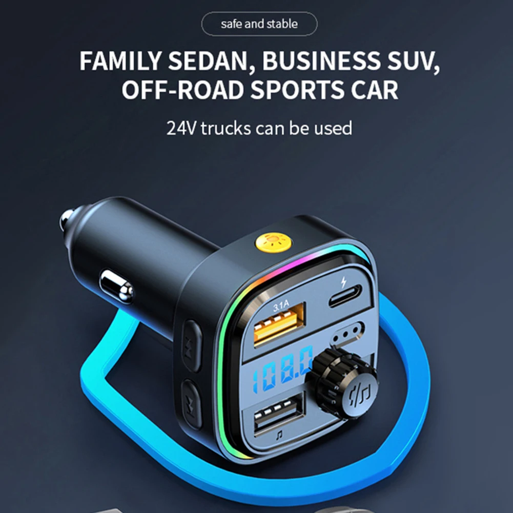 

7 + 1 Mode Car FM Transmitter U Disk AUX Player 87.5-108.0MHz ABS Car FM Transmitter Dual USB Fast Charging MP3/WMA 12V-24V
