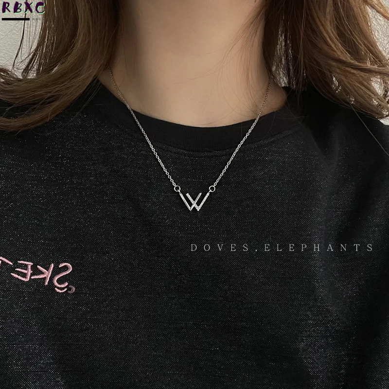 

Rbxc Simple Style w Letter Titanium Steel Female Ins Fashion Cool Temperament Neck Chain Fashion Tag Pendant Chain Accessories