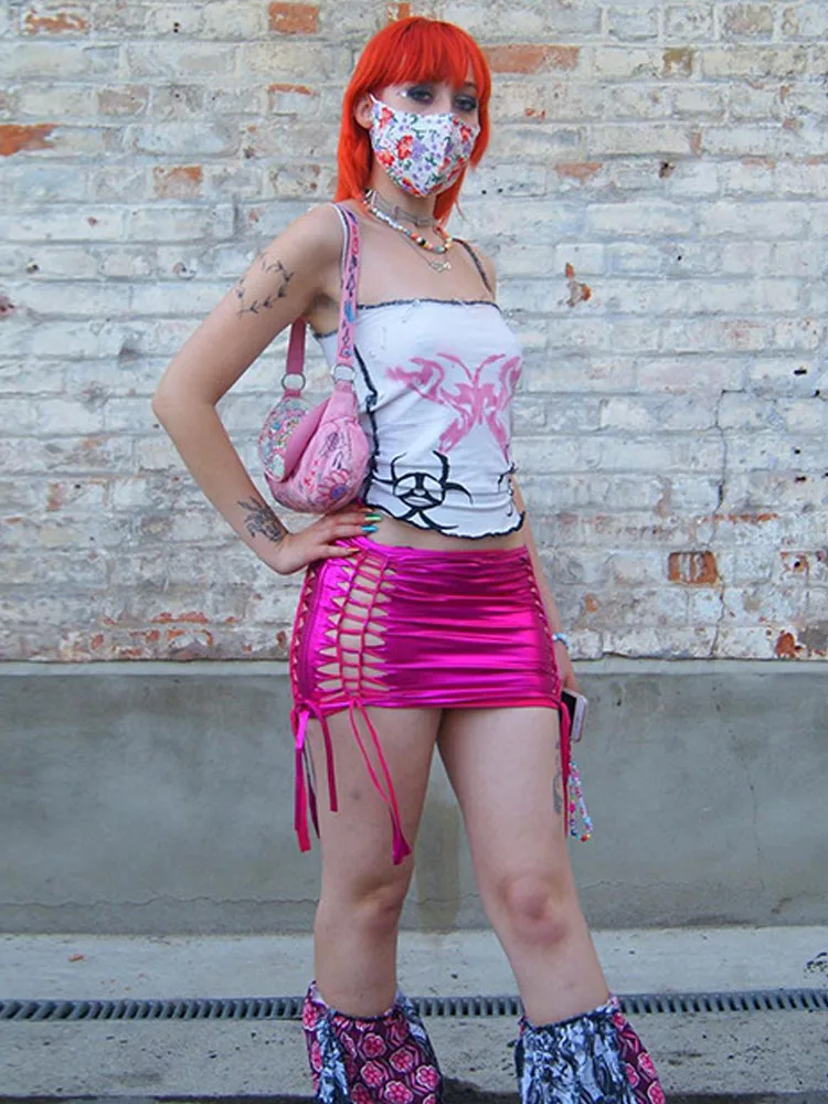 

Женская мини-юбка-карандаш с низкой посадкой и завязкой сбоку, сексуальная облегающая юбка с вырезами, летняя одежда в стиле Харадзюку Y2K, 2022