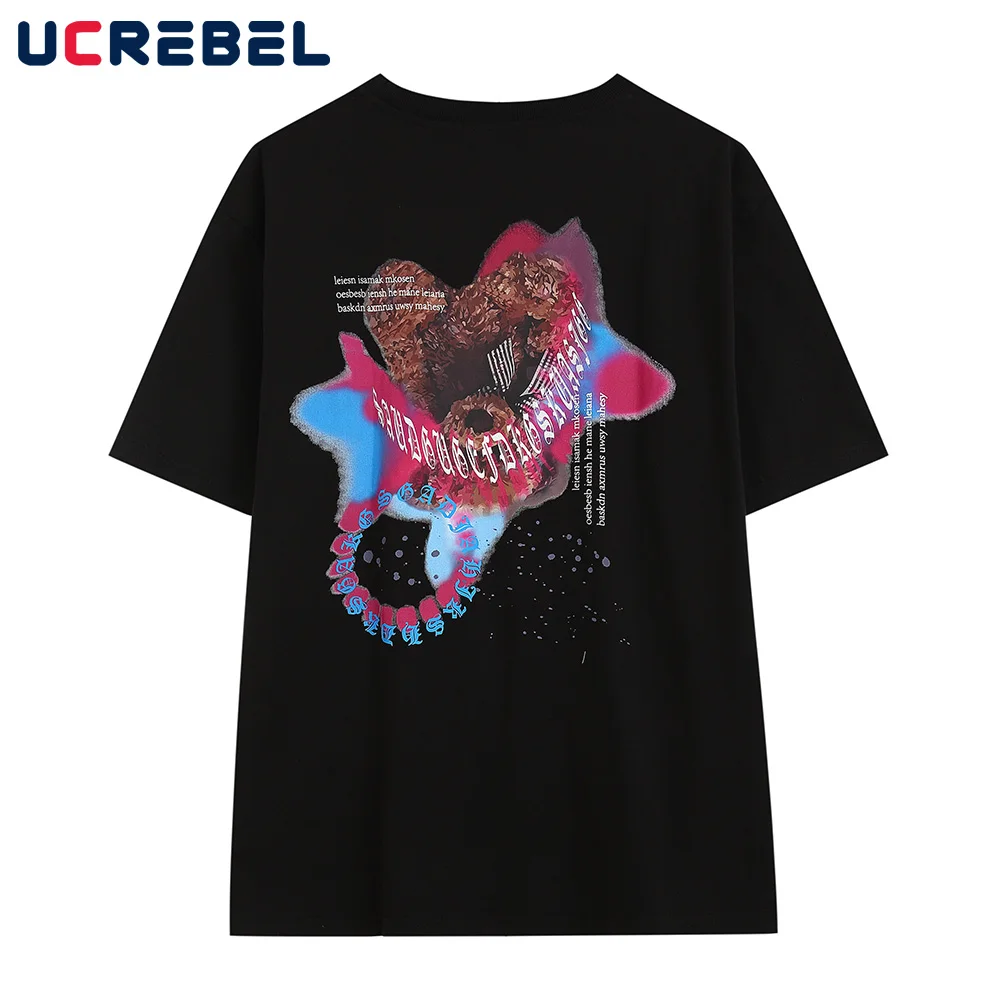 

Little Bear Print Short Sleeve T-shirt Mens Summer Streetwear Crew Neck Half-Sleeve Lazy Loose Casual Cotton Tee Men