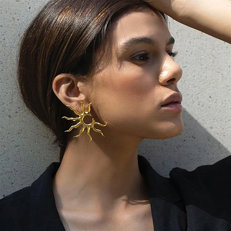 

EM044 New Personality Geometry Sun Alloy Stud Earrings For Women Jewelry Wholesale