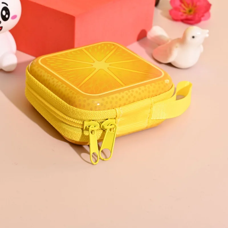 Cute Cartoon Fruit Square Tinplate Coin Purse Mini Portable Zipper Headphone Bag Data Cable Storage Bag Box Bags Small Wallet