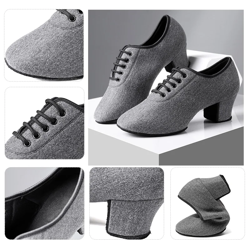 DKZSYIM Pratice Dance Shoes Women Low Heels 4CM Ballroom Latin/Modern Dancing Shoes Suede Soles Lace-Up Dance Shoes High Quality