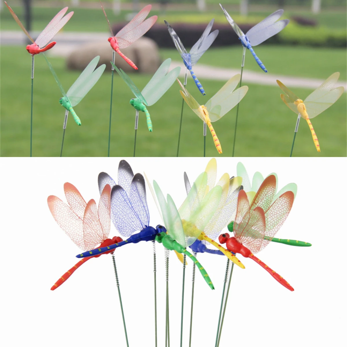 

10Pcs 3D Dragonfly Garden Stakes Yard Planter Colorful Stakes Decoration Outdoor Flower Bed Pot Garden Decoration