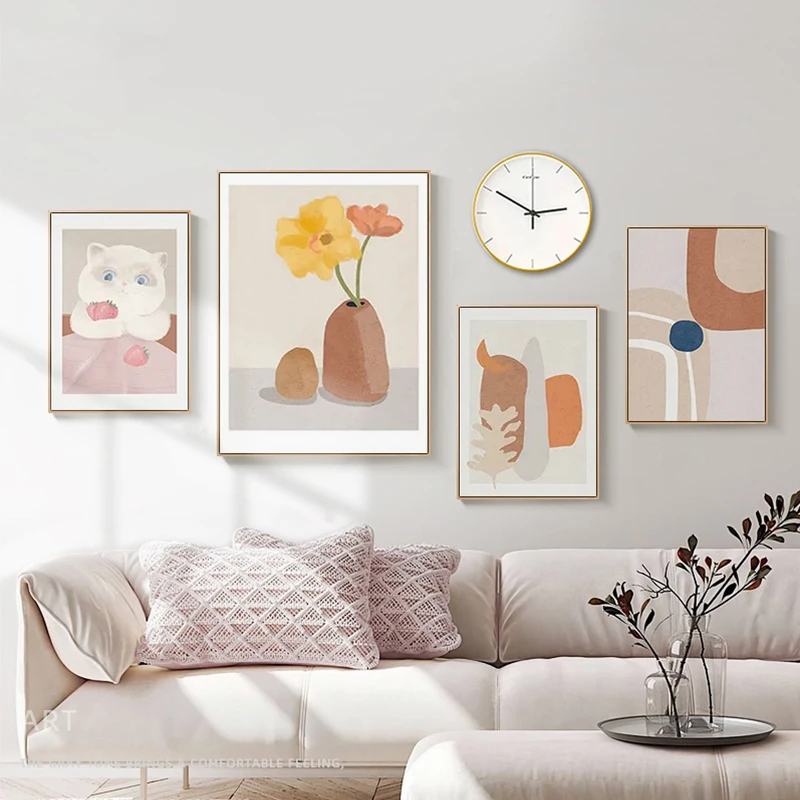 

Abstract Paintings, Geometric Figures, Posters, Cute Cat Canvas Paintings, Warm Print Murals Living Room Decorative Painting Hea