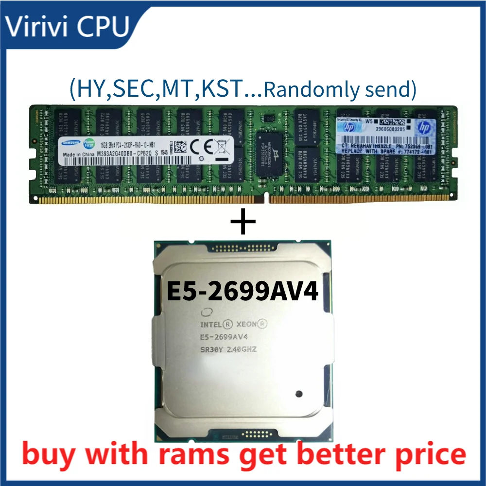 

DDR4 16G Server ram 2133Mhz with E5-2699AV4 Official Version CPU Processor 2.40ghz 22-Core 44mb TPD 135W FCLGA2011-3