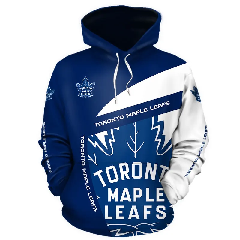 

Autumn New Hot Sale Toronto 3D Printing Men's Hooded Blue Maple White Bear Print Maple Leaf Outdoor Cool Blue Casual Sweater