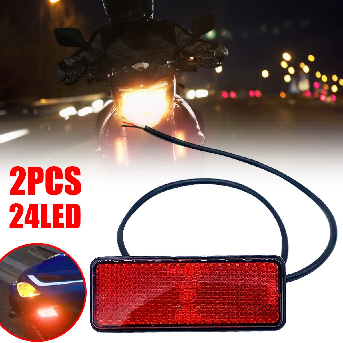 

2022 New 2 Pcs Motorcycle Turn Signal Light Flash Moto Stop Tail Light 24 LED Rectangle Reflector Rear Warning Brake Lamp 12V