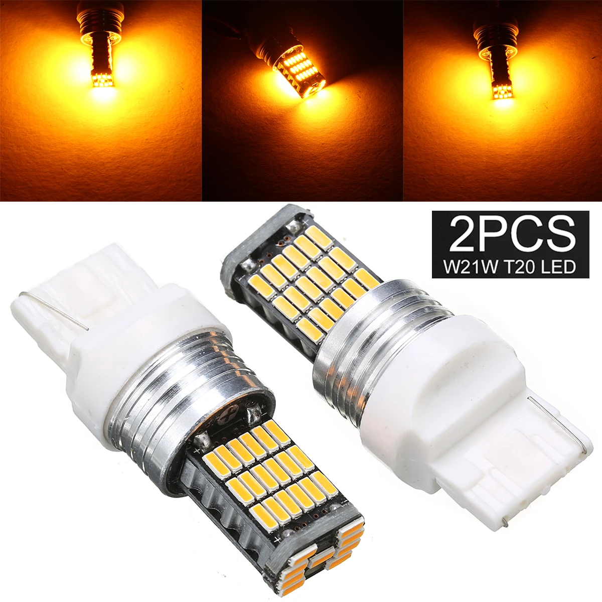 

Mayitr 2pcs 6W W21W T20 45SMD LED Amber Canbus 7440 Turn Signal Light WY21W Reverse Bulb Tail Brake Lamp