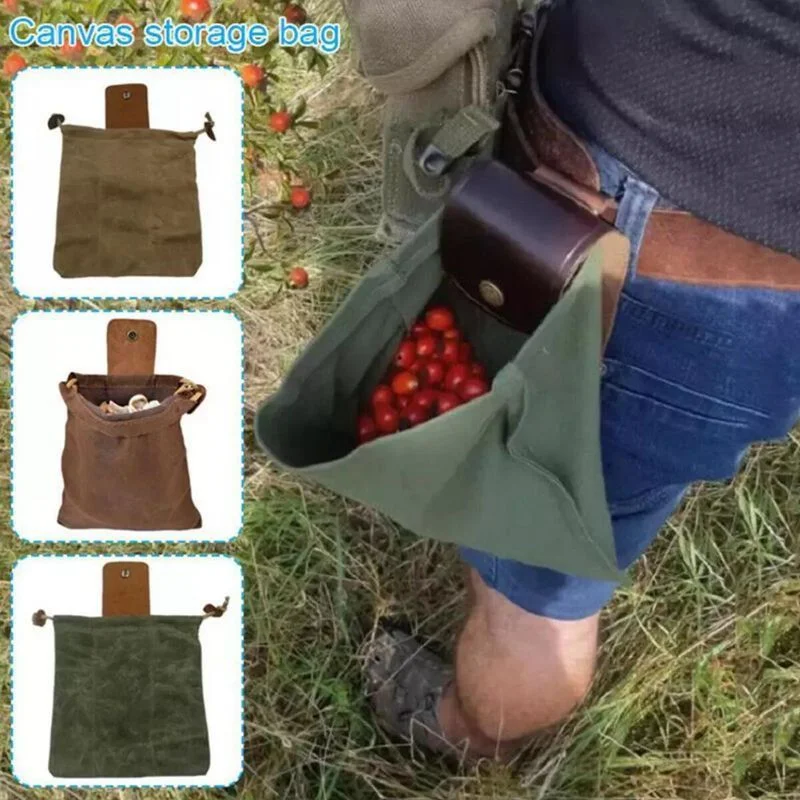 

1pc Portable Outdoor Foraging Bag Fruit Picking Pouch Collapsible Berry Puch Storage Leather Bushcraft Canvas Bag Hiking Camping