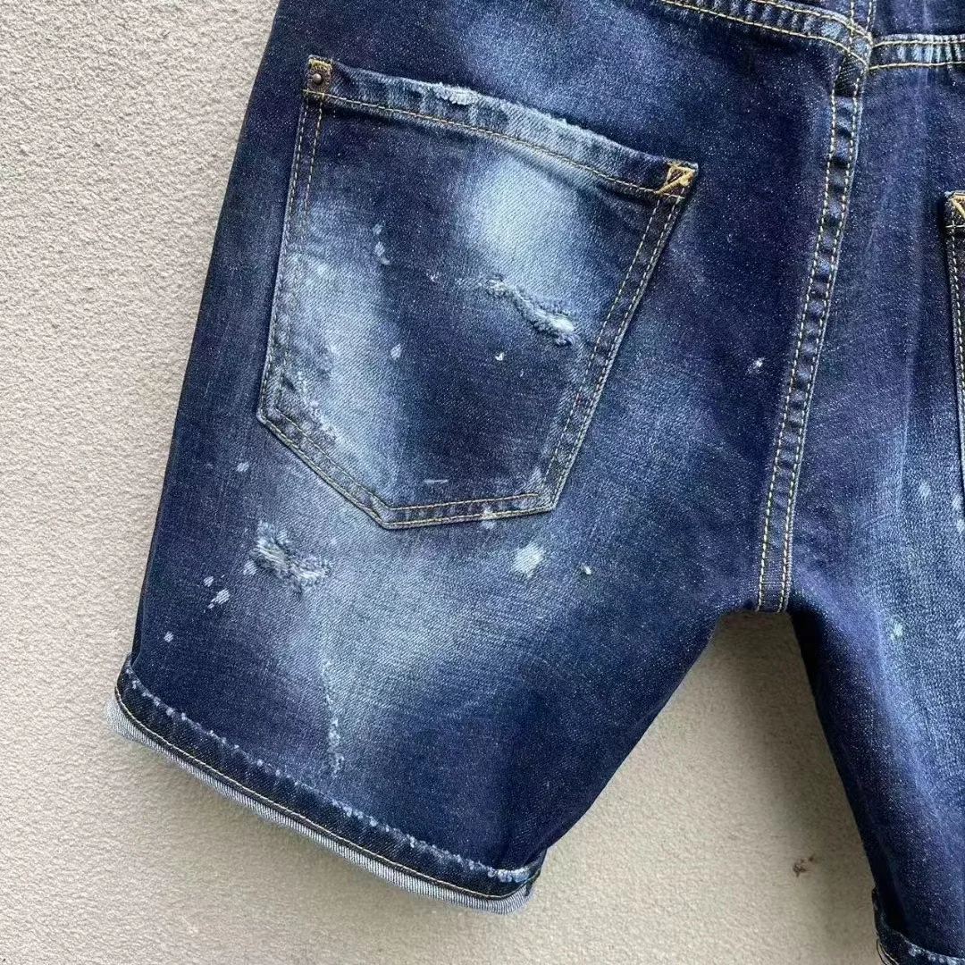 2023 Summer New Jeans with Broken Holes, Denim Shorts, Fashion Water Wash, Micro Spring, Fashion Brand Speckled Ink Capris, M