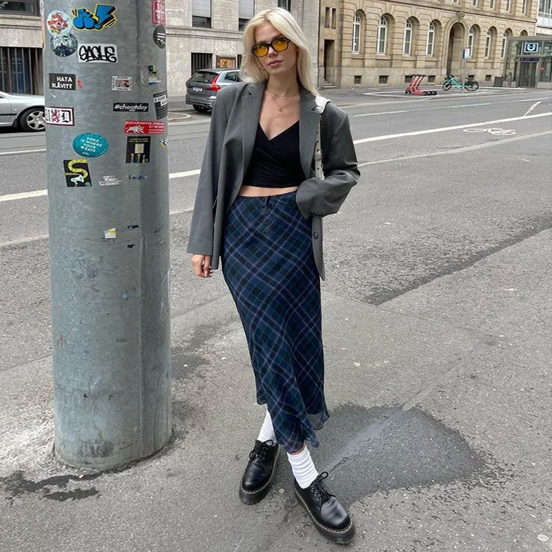 

Plaid Long Skirt y2k Women Fairy Grunge Low Waist Bodycon Skirts Vintage Aesthetic Korean Fashion Skirt Streetwear Saia Feminina