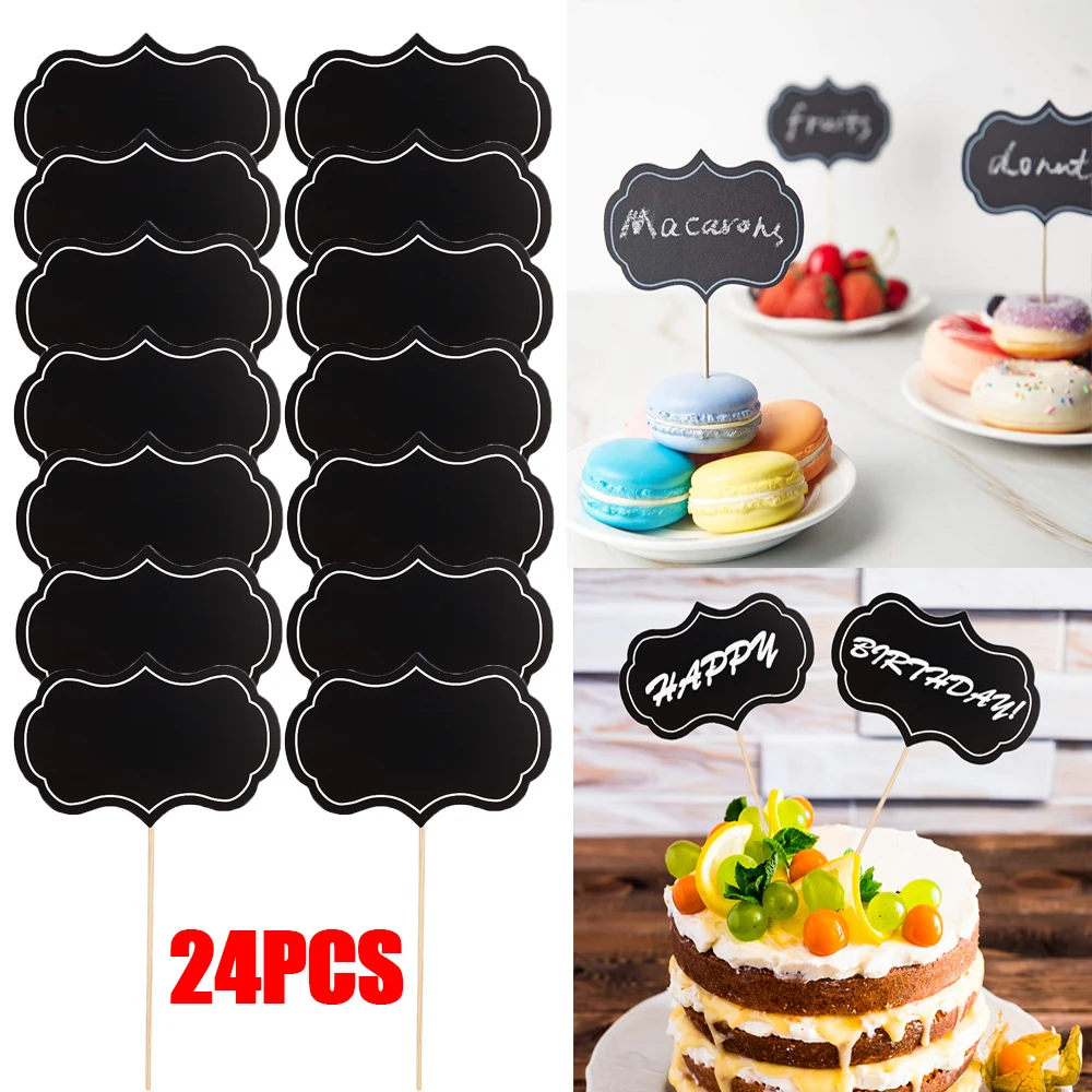 

24pcs Mini Cake Inserting Cards Blackboard Message Slate Business Card Holder Paperboard Memo Label for Home Restaurant Party