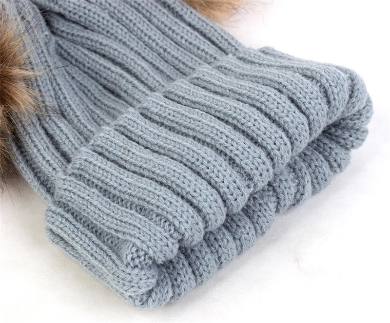 Baby Beanies Hats Children Knitted Cap Warm Winter Autumn Pompon Fur Beanie Caps Casual Solid Color Boy Girls Hat With Two Balls | Детская