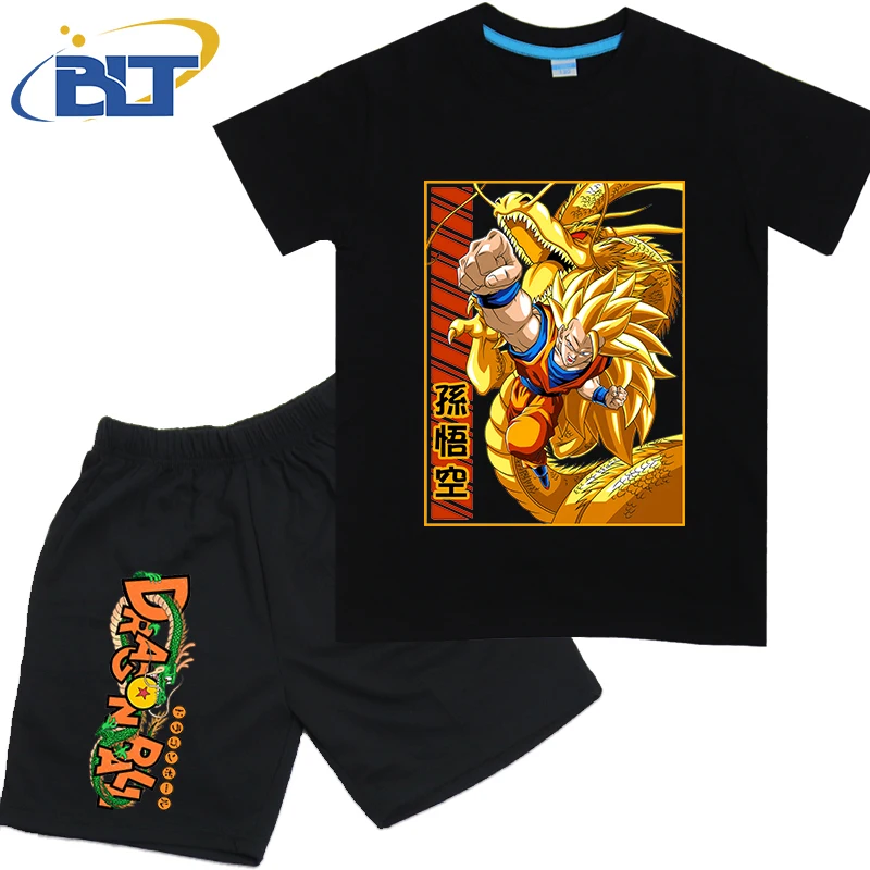 Фото Комплект футболок с аниме Dragon Ball Son Goku, детские хлопковые шорты с короткими рукавами, комплект из 2 предметов, одежда с героями мультфильмов для мальчиков и девочек №4