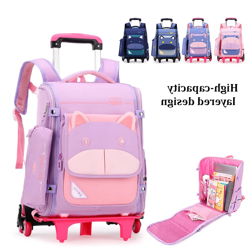 2023 Student Rolling Backpack cute school bag for kids Trolley school backpack for wheeled bag 6 -12 years Children Suitcase Bag