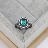 2022 new S925 sterling silver plated gun black ring luxury round emerald diamond ring women's ring