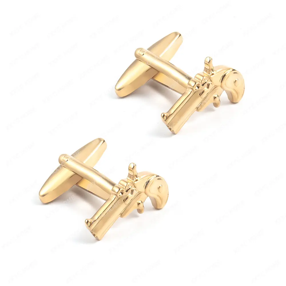 

High-End Electroplated Gold Silver Flare Gun Copper Cufflinks Foreign Trade Men's French Cufflinks Fashion All-Match Elegant
