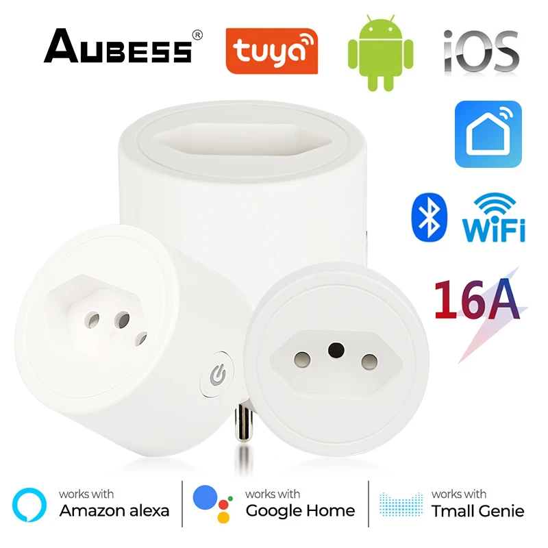 

Aubess 16A Brazil Standard Tuya Smart Socket WIFi Smart Plug With Energy Monitoring SmartLife Power Timer Remote Control Socket