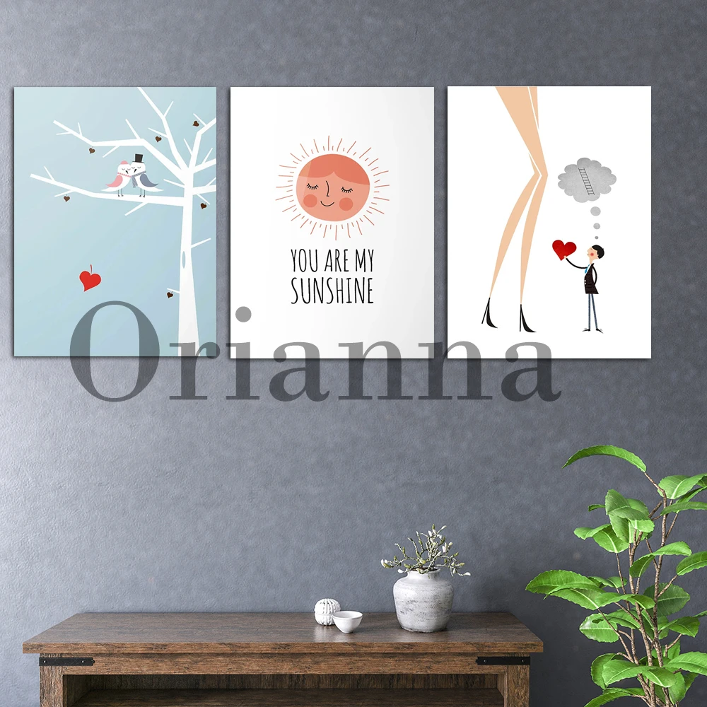 

You Are My Sunshine Birds On Tree Love Sign Minimalism Wall Art Prints Posters Modern Home Living Room Bedroom Decor Painting