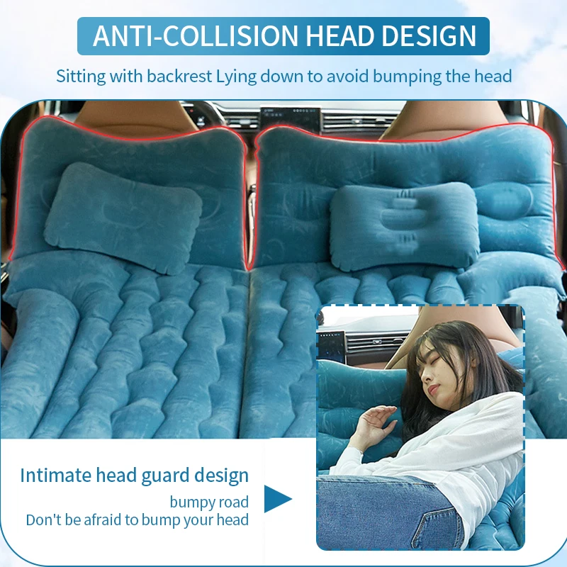 Universal Car Inflatable Bed SUV Auto Mattress Rear Row Car Travel Sleeping Pad Off-road Air Bed Camping Mat Air Mattress