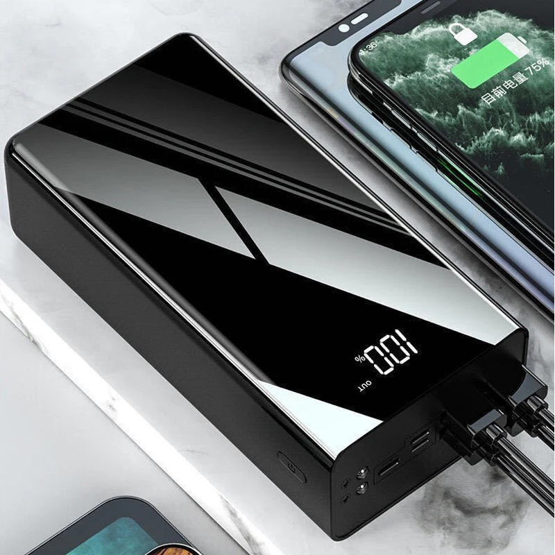 Ceny 100000mAh Przenośny Power Bank Z 4 USB LED Cyfrowy Wyświetlacz Zewnętrzna ładowarka Powerbank Dla Xiaomi IPhone Z Kablem