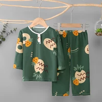 childrens cotton silk pajamas summer home clothes set thin boys and girls long sleeved cotton silk air conditioning clothing