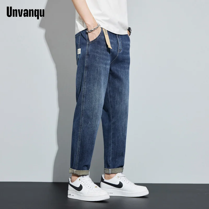 Уличная мода Unquvan в стиле Харадзюку мужские узкие джинсы весна-лето офисные