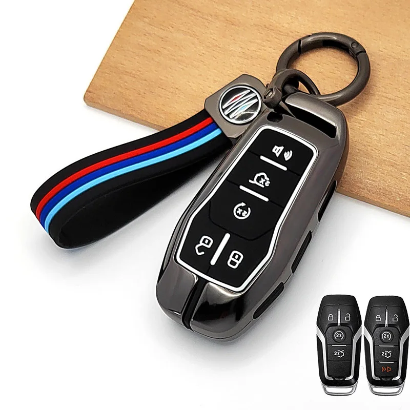 

4/5 Buttons Zinc Alloy + Silicone Full Cover Car Key Case for Ford Mustang Explorer Taurus F-150 Fusion Edge,Lincoln MKZ MKC MKX