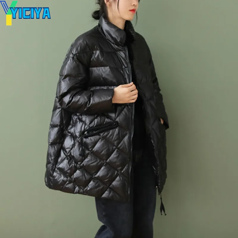 YICIYA Women Winter Parkas Vintage Warm Cotton Coats 2023 Long Sleeve Zipper Pockets Female Clothes Casual Streetwear Outerwear