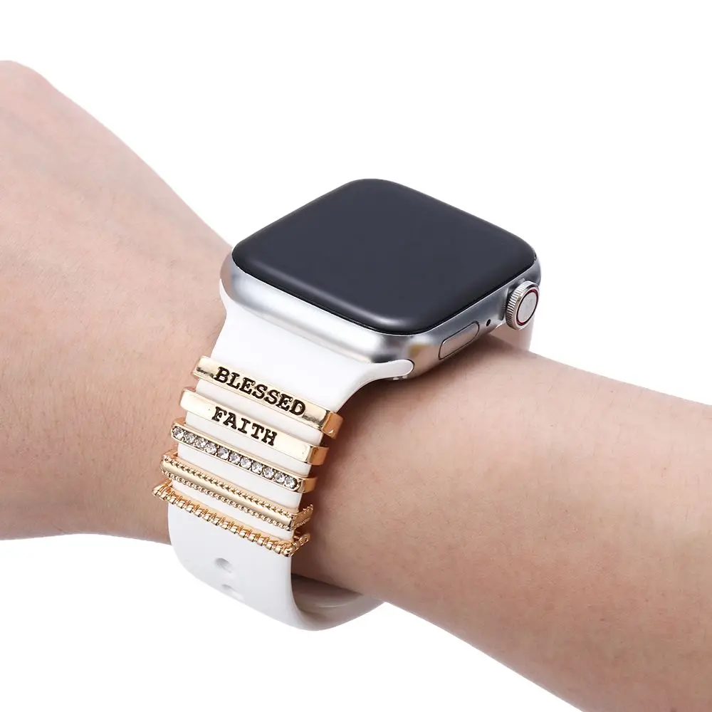 

Металлические подвески, декоративное кольцо для Apple Watch, ремешок с алмазным орнаментом, силиконовый ремешок для умных часов, аксессуары для ...