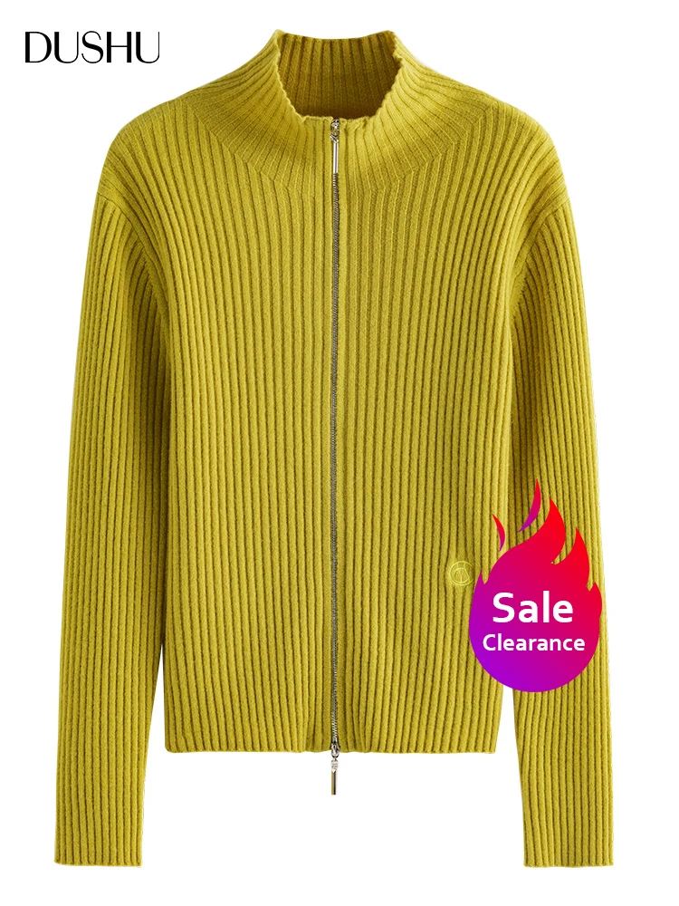 

Dushu【распродажа: вязаный женский топ в полоску с двойной молнией, сезон осень-зима 2022, топ с высоким воротником, облегающий вязаный кардиган