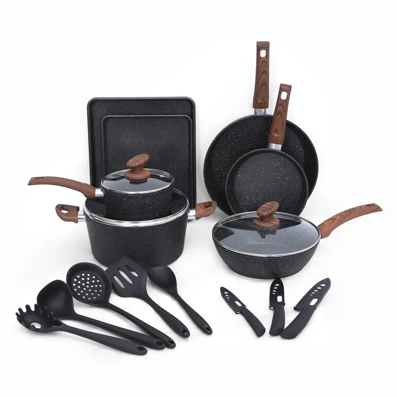 

18 Pieces Cookware & Bakeware Set Granite Nonstick Pots and Pans, Black Cooking Pot Sets for Effortless Cooking