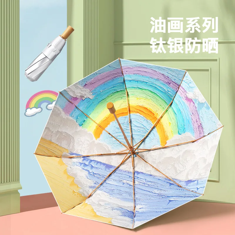 

8-bone tri-fold manual umbrella sun umbrella titanium silver rubber sunshade sunny rain ladies umbrella student umbrella