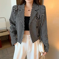 fashion houndstooth blazer suit women single breasted all match casual office blazer office lady 2021 new commute plaid suit
