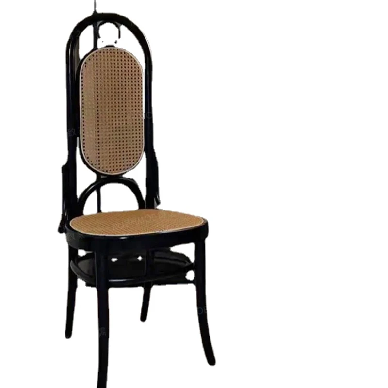 

HXL Black Mid-Ancient Chair High Rattan Dining Chair Desk Chair Solid Wood Desk Chair