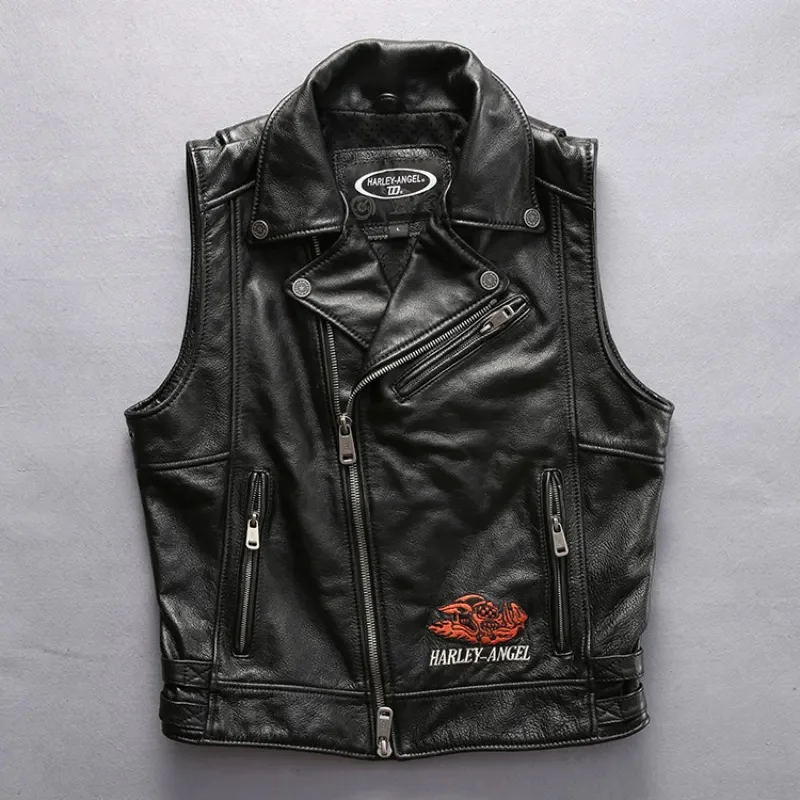 

DHL Free Shipping Men's Motorcycle Biker Cow Male Short Slim Street Vintage Vest Genuine Leather Sleeveless Coat