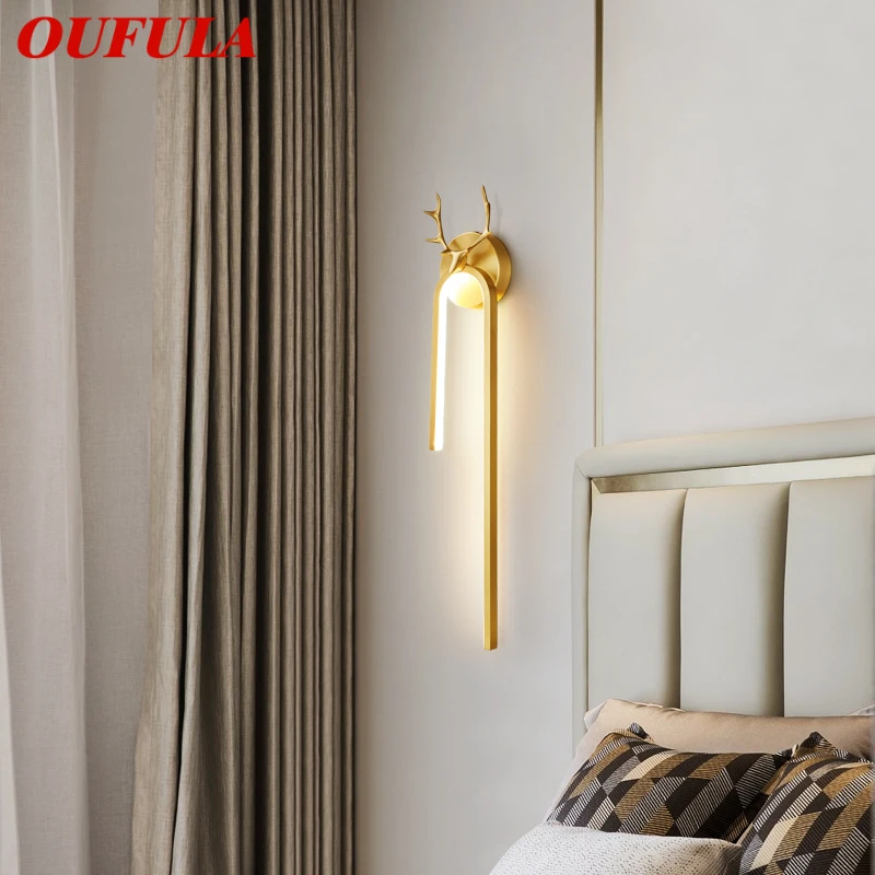 

OUFULA Modern Gold Brass Wall Lamp LED 3 Colors Creative Elegant Sconce Light for Home Living Bed Room