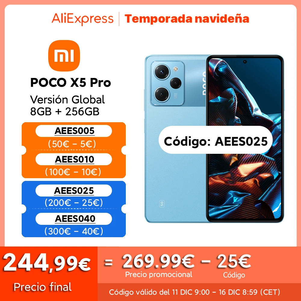 [25€ dto. Código: AEES025] Xiaomi-Smartphone POCO X5 Pro 5G, 128GB/256GB, Pantalla AMOLED de 6,67 pulgadas, 120Hz, Snapdragon 778G, NFC, batería de 5000mAh, carga rápida de 67W