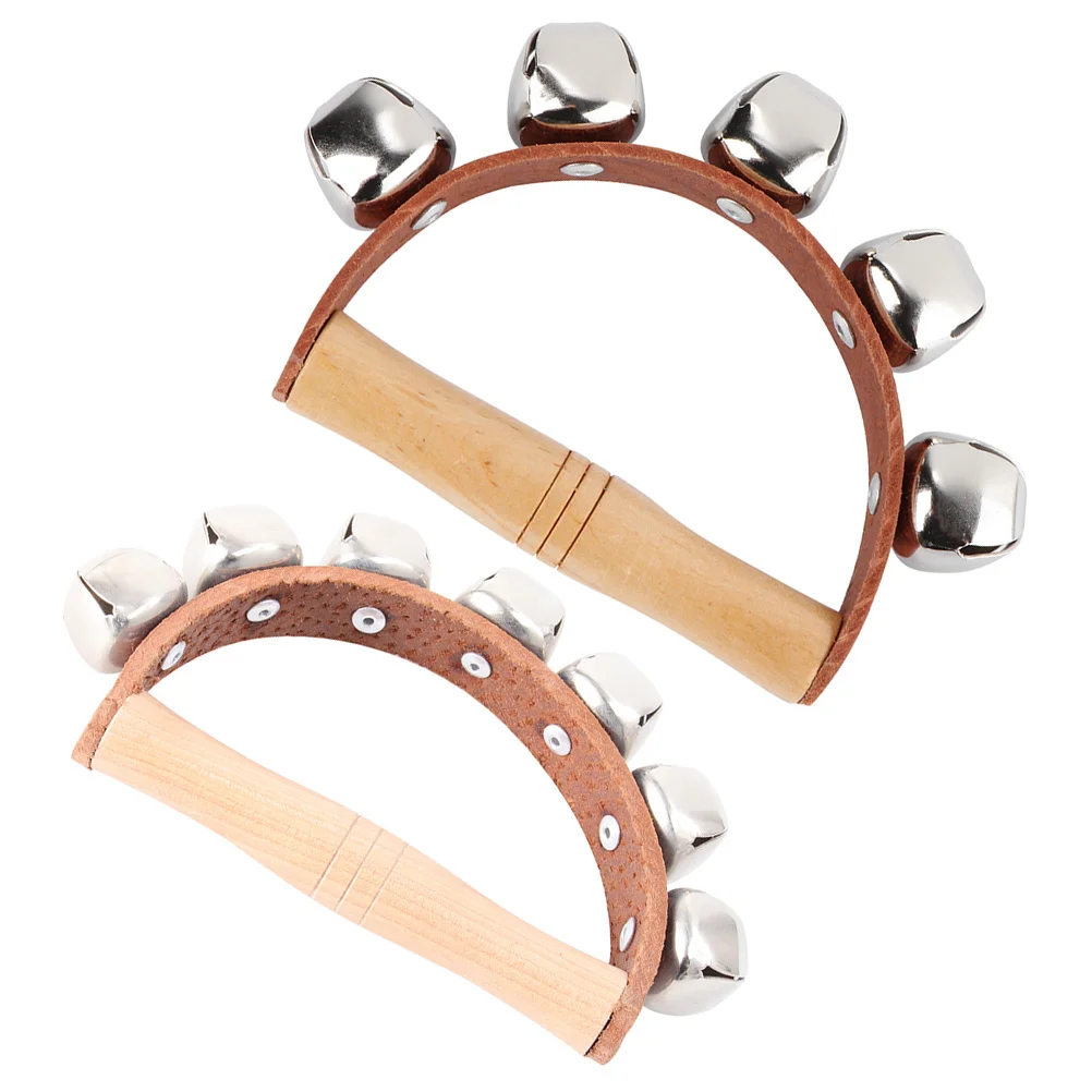 

2 Pcs Toys Portable Hand Bells Dance Tambourine Wood Shaking Toddler Kids Music Instrument