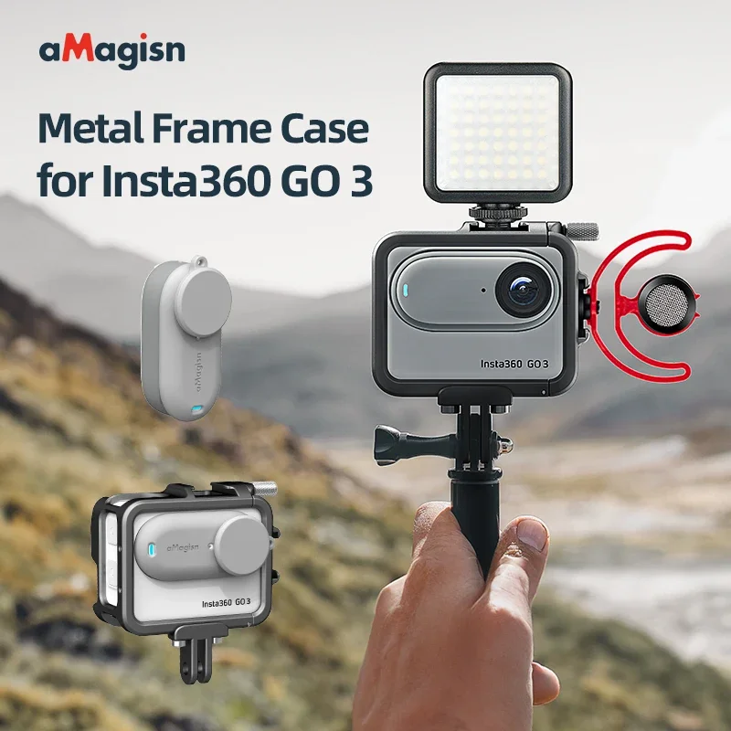 Фото Алюминиевая рамка aMagisn с крышкой объектива для Insta360 GO 3S/GO 3, металлический корпус с креплением для холодного башмака, аксессуары Insta360 №4