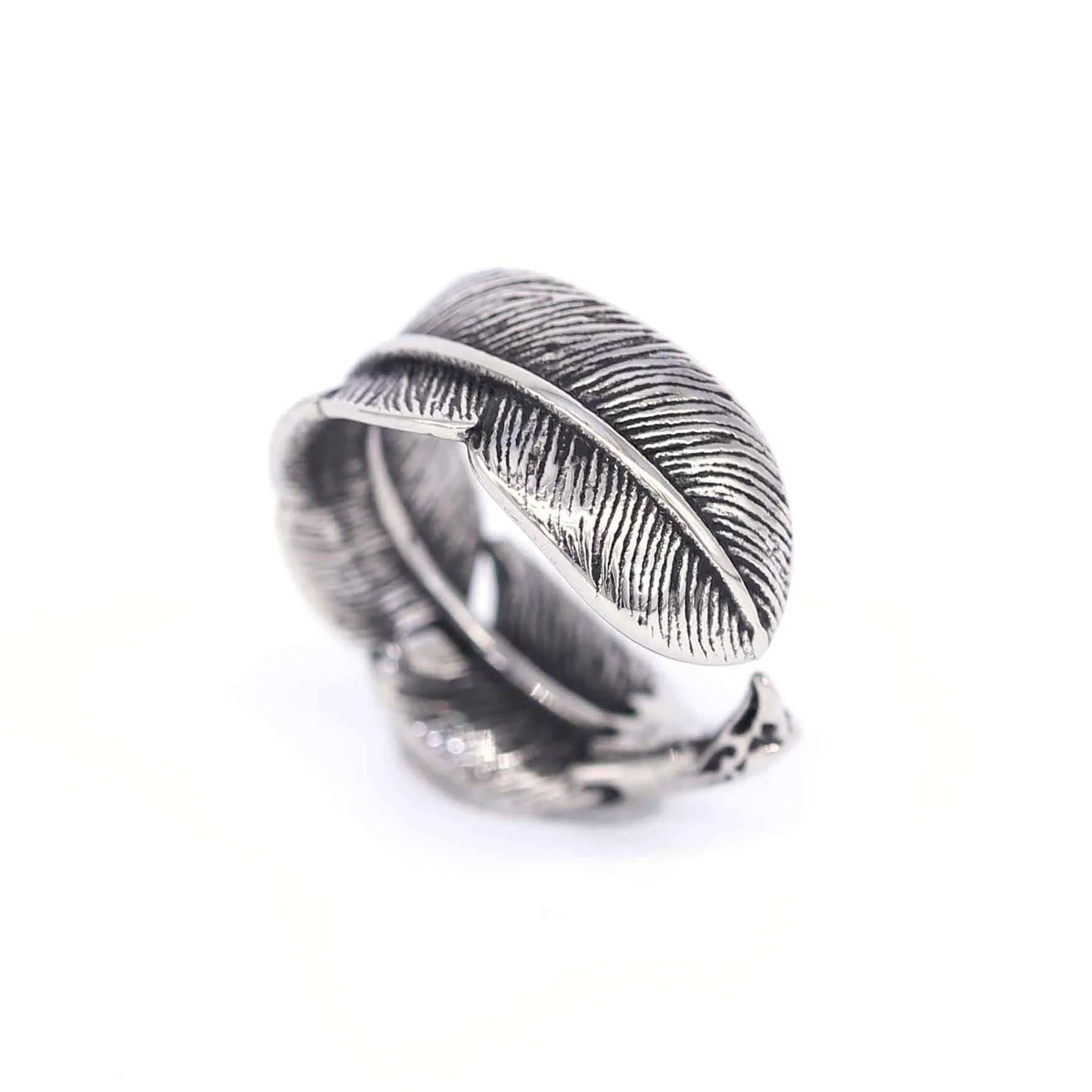 

Contemporary Fashion Stainless Steel Jewelry Stainless Steel Leaf Feather Adjustable Rings Walk Show Rings