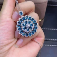 natural london blue pendant with chain genuine s925 sterling silver necklace woman fashion jewelry topaz jewelry bridal pendant