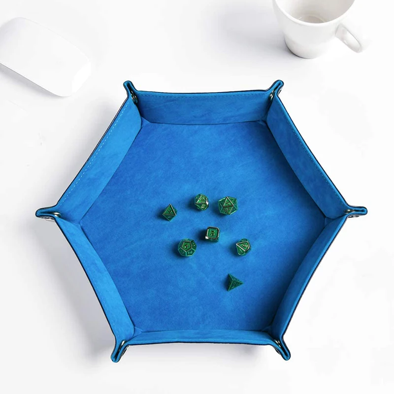 

Children's toys hexagonal velvet cloth dice plate foldable storage box pu game tray desktop storage box small object storage box